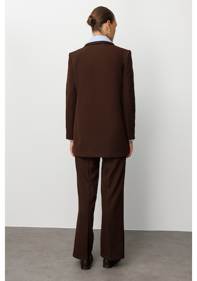 Mizalle Oversize Kahverengi Kruvaze Blazer Ceket Kahverengi