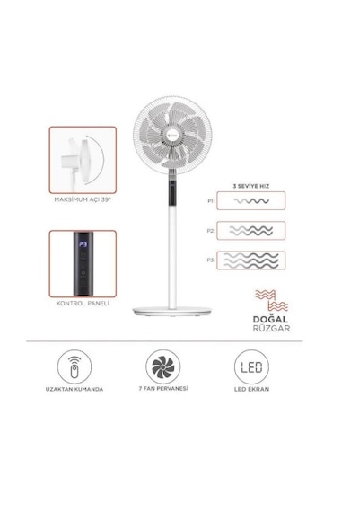 Torima SF-02 Ayaklı 16'' 60 W 3 Kademe 7 Pervaneli Kumandalı Vantilatör