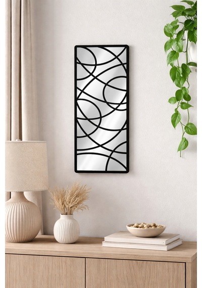 Ayna Pleksi Duvar Dekoru Siyah Keçe Detaylı Modern Minimal Aynalı Tablo Gümüş Gümüş