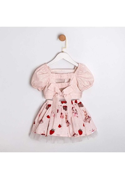 Ministok Bella Crop Blüz Etekli 2'li Kız Çocuk Takım Pembe