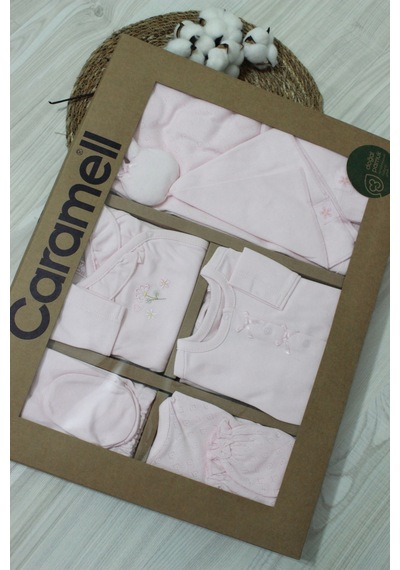 Caramell Barbosa Cute Nakışlı %100 Pamuk Yenidoğan 10'lu Hastane Çıkışı 56-62cm Pembe