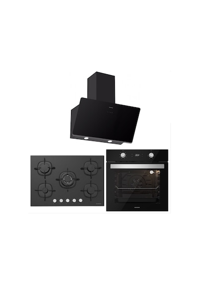 Silverline BO6504B01 - CS5365B01 - 3457 Soho 60 Siyah Cam Ankastre Set