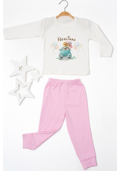 Pia Baby İsimli Kız Çocuk Pijama Takımı %100 Pamuk Penye İsme Özel Baskılı Kişiselleştirilebilir Pijama Seti 20841p14pi Krem