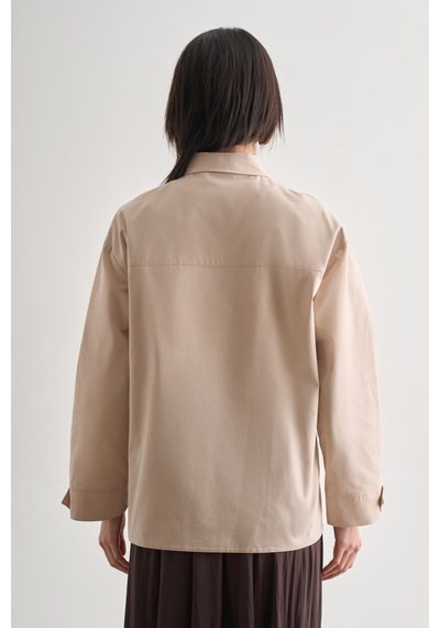 Mizalle Premium Saf Pamuk Oversize Bej Rengi Ceket Gömlek Bej