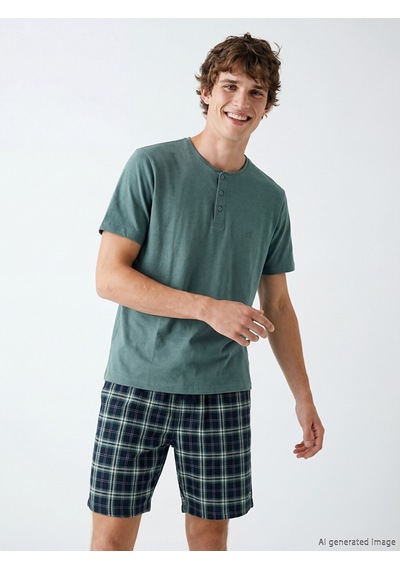 Lc Waikiki Lc Waıkıkı Yeşil Standart Kalıp Erkek Şortlu Pijama Takımı