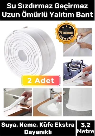 Premium Su Geçirmez Sızdırmaz Dayanıklı Lavabo Pvc Yağ Kenar Küf Önleyici 3.2m 2 Adet İzolasyon Bant