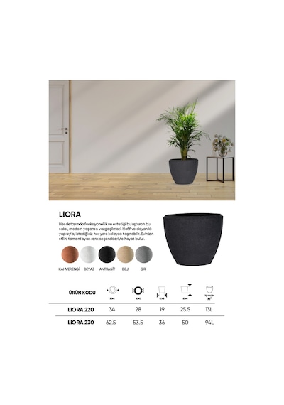 Bostann Dekoratif Saksı - Lıora 230 - 94l - Antrasit
