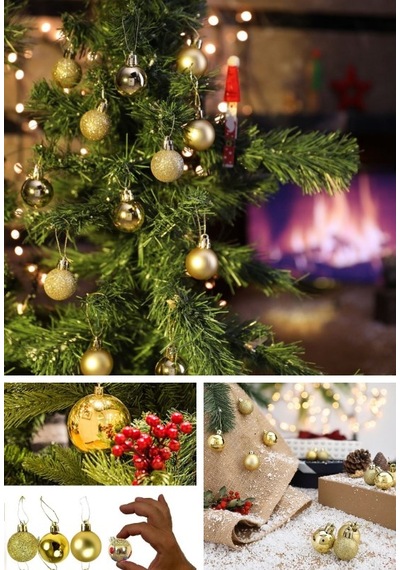 12 Adet Gold 2,5 Cm Mini Yılbaşı Topu, Noel Çam Ağacı Topu, Süs Topu