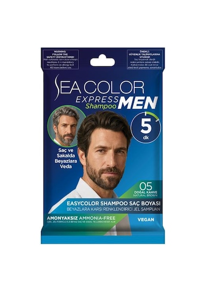 Sea Color Express Men Amonyaksız Şampuan Boya, Erkek Şampuan Saç Ve Sakal Boyası 05 Doğal Kahve