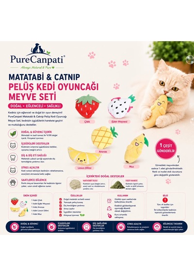Matatabi Ve Catnip İçeren Peluş Meyve Kedi Oyuncağı 1 Adet Karışık Model
