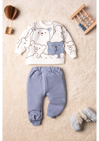 Mai Perla Smile Bear Nose 2'li Unisex Bebek Alt Üst Takım Mavi