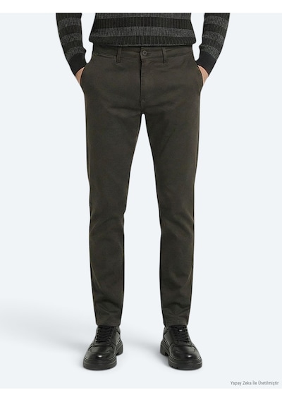 Kip Haki Dokuma Regular Fit Casual Pamuk Karışımlı Pantolon Haki -