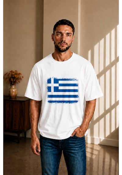 Sngl Tekstil Erkek Oversize Yunanistan Bayrak Baskılı Kısa Kollu Tişört S M L Xl 2xl Beyaz Sngl Tekstil Erkek Oversize Yunanistan Bayrak Baskılı Kısa Kollu Tişört S M L Xl 2xl Beyaz