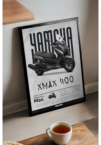 Yamaha Xmax 400 Siyah Ahşap Çerçeveli Poster, Dekoratif Motosiklet Duvar Tablosu