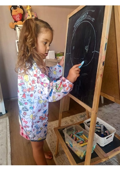 4-7 Yaş Family Sıvı Geçirmez, Uzun Kollu Çocuk Faaliyet Aktivite Boyama Önlüğü 1 Adet