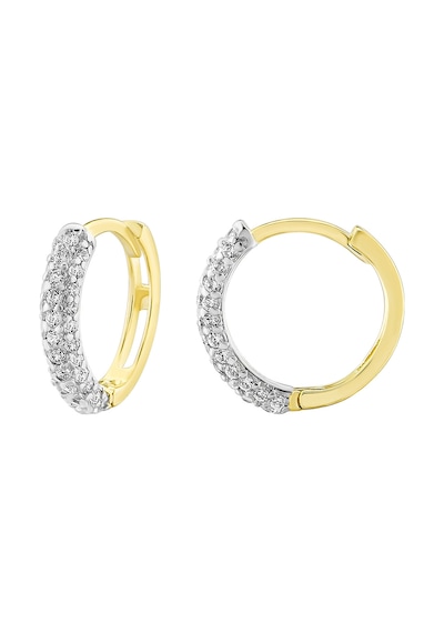 Moom Mücevherat Kadın 14 Ayar Altın Küpe Minimalist Zirkon Taşlı Modern Halka Altın Küpe 12 Mm-Mm20033