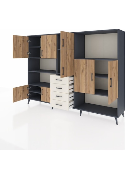 Hyperion Dolap 10 Raflı 4 Çekmeceli 8 Kapaklı 220x44x163 Antrasit Antrasit-çam/aytaşı Hyperion Dolap 10 Raflı 4 Çekmeceli 8 Kapaklı 220x44x163 Antrasit Antrasit-çam/aytaşı