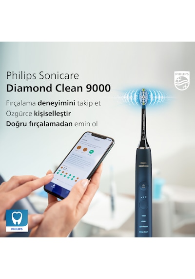 Philips Sonicare Diamond Clean 9000 Şarjlı Diş Fırçası,Seyahat Kabı,Sonicare App - Siyah HX9911/88