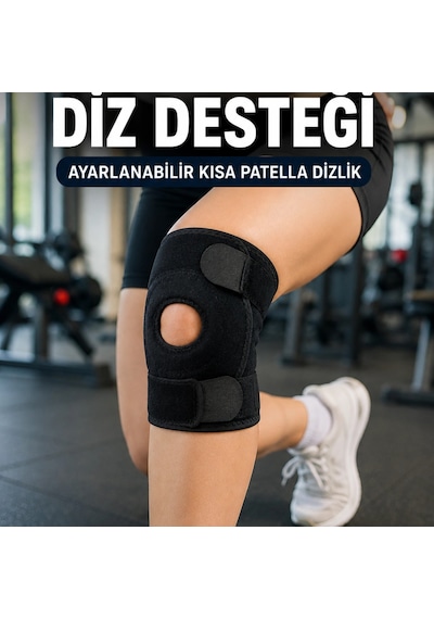 Sporcu Dizliği Açık Patella Tasarımlı Ayarlanabilir Cırtlı Kısa Diz Desteği
