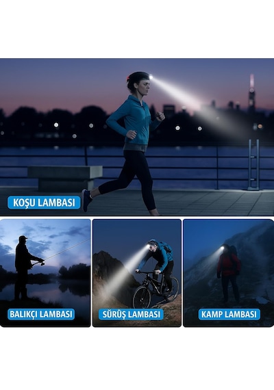 Lexroo Cata Poyraz Şarjlı Led Kafa Feneri Ayarlanabilir Zoom Özel Beyaz Işık