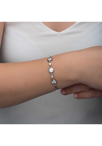 925 Ayar Gümüş Yuvarlak Taşlı Kadın Bileklik Gri 04729644