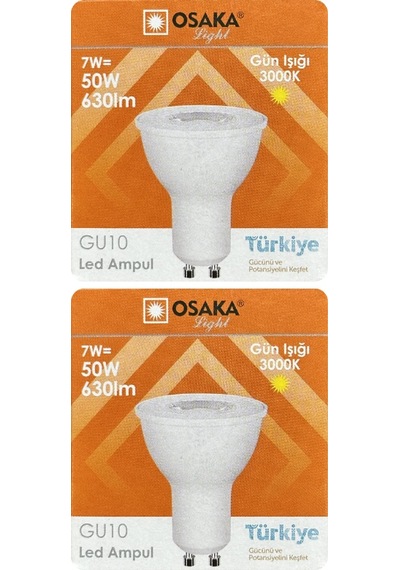 2 Adet Osaka 7w 50w Sarı Işık 3000k Gu10 Duylu Led Spot Ampul