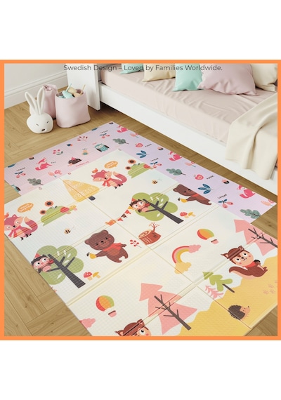 Sweden Baby Sweet Forest Çift Taraflı Katlanabilir Oyun Halısı Ve Matı Premium Seri Taşıma Çantalı- 180x120