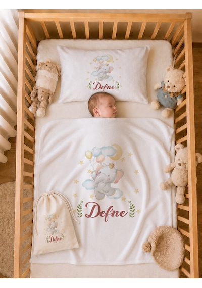 Pia Baby İsme Özel Hastane Çıkışı %100 Pamuk Kız Bebek Organik Baskılı Tulum Set Keseli Hediyelik 2043tybk3x Krem