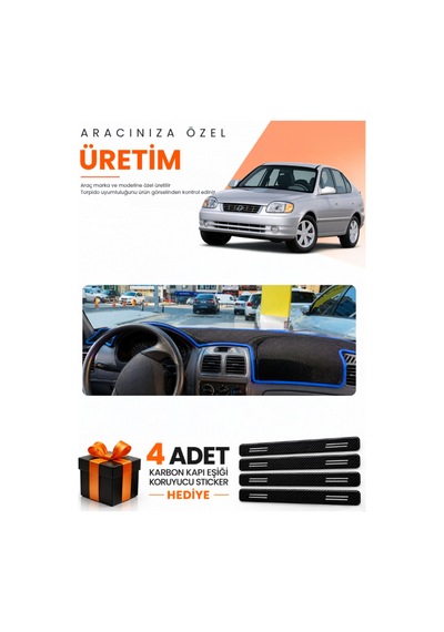 Hyundai Accent Admire-milenium 2000-2006 Uyumlu Torpido Koruma Örtüsü Oto Kılıfı - Siyah Mavi