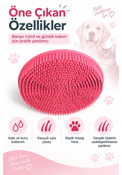 Showtech Kauçuk Kedi Köpek Banyo Ve Kuru Tarama Fırçası Yuvarlak