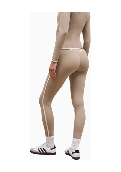 Because Of Alice Base Contrast Trim Leggings Yüksek Bel Şekillendirici Kadın Tayt Bej