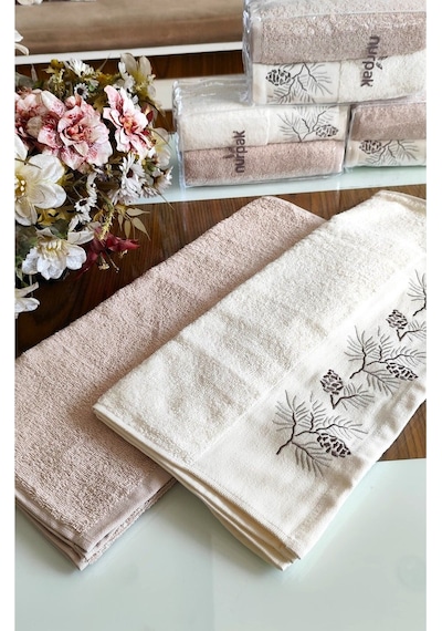 Nurpak Çeyizlik 2.li Set Lüks 50x90cm. %100 Pamuk El,yüz Havlusu Özel Hediyelik Ambalajda Bej