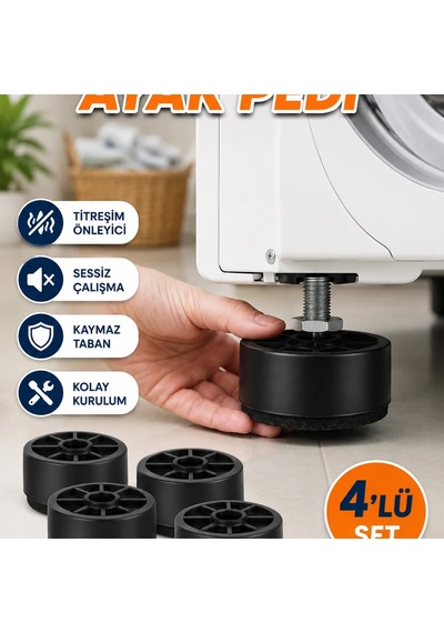 4'lü Kauçuk Çamaşır Makinesi Ayak Pedi Kaymaz Titreşim Önleyici Set Renkli