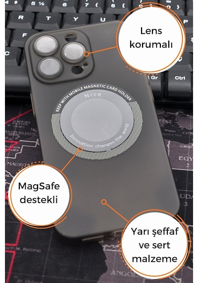 Apple Uyumlu iPhone 14 Pro Max Uyumlu Siyah Renkli Yarı Şeffaf İnce Sert Kapak Kılıf Kamera Lens Korumalı Siyah -