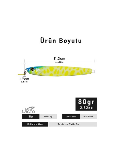 Jig, Zoka, Suni Yem, Uv Metal Jig, 80gr 11cm Jıgto Tide 80