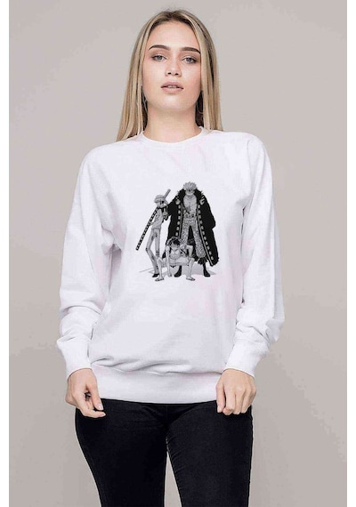 Anime One Piece Baskılı Beyaz Kadın Sweatshirt (528296991)