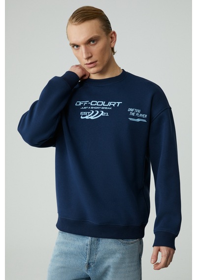 Grımelange CASSY Erkek Organik Pamuklu Yumuşacık Baskı Detaylı Lacivert Sweatshirt