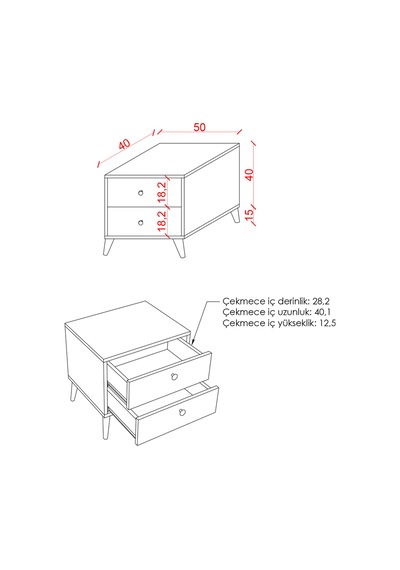 Modern 2 Çekmeceli Komodin Şifonyer %100 Mdf Çok Amaçlı Organizer Kmd03 Kül Gri
