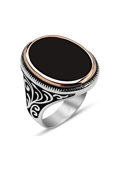 Gümüş Oval Oniks Taşlı Erkek Yüzük