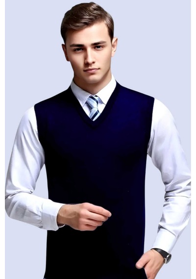 Tezzgelsin Erkek V Yaka Triko Tüylenmez Süveter Erkek Slim Fit Süveter Lacivert