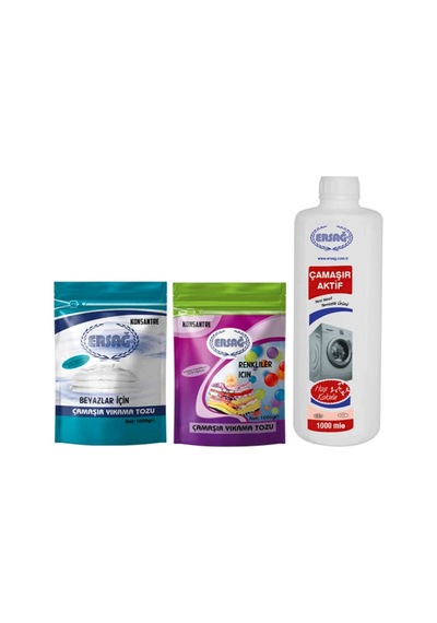 Ersağ Renkli + Beyaz Çamaşır Yıkama Tozu 2 x 1 KG + Çamaşır Aktif 1 L