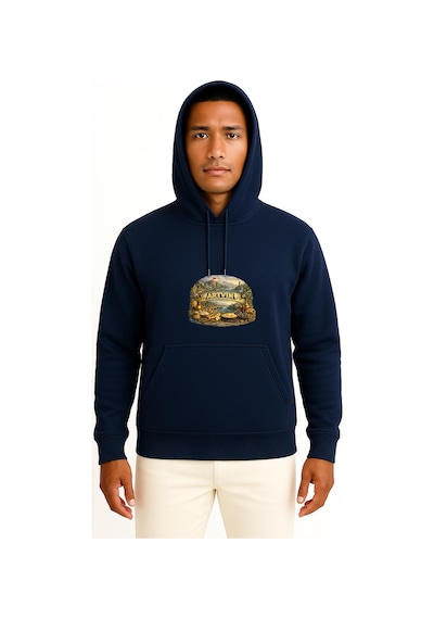 Bahriyeli Collection Kapüşonlu Artvin Göğüs Baskılı Unisex Sweatshirt Lacivert