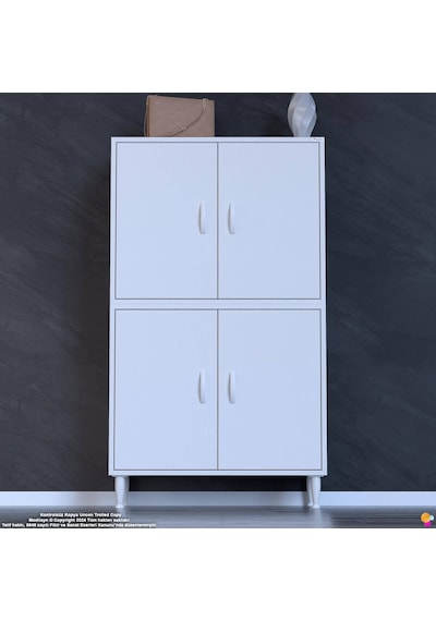 Efna Ayakkabılık - Kapaklı 4 Raf 6 Bölmeli Dar Alanlar İçin Çok Amaçlı Dolap 85 Cm Genişlik Beyaz Efna Ayakkabılık - Kapaklı 4 Raf 6 Bölmeli Dar Alanlar İçin Çok Amaçlı Dolap 85 Cm Genişlik Beyaz