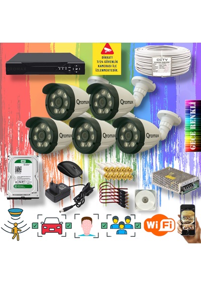5 Kameralı Gece Renkli Yapay Zekalı Turbohd Set 3908w-108