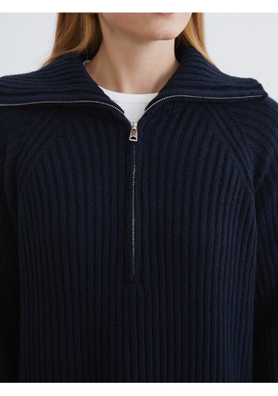 Lcw Modest Lacivert Polo Yaka Triko Elbise