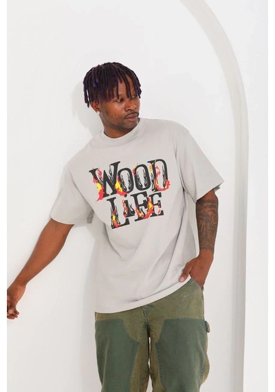 Tarzyeri Erkek Kısa Kol Yazlık Tişört Bisiklet Yaka Baskılı Oversize T-shirt - Gri