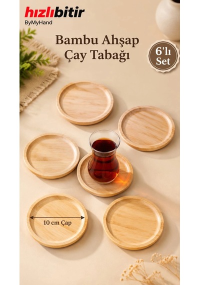 Bymyhand Bambu Doğal Ahşap Yuvarlak Bardak Altlığı 6'lı Set 10 Cm