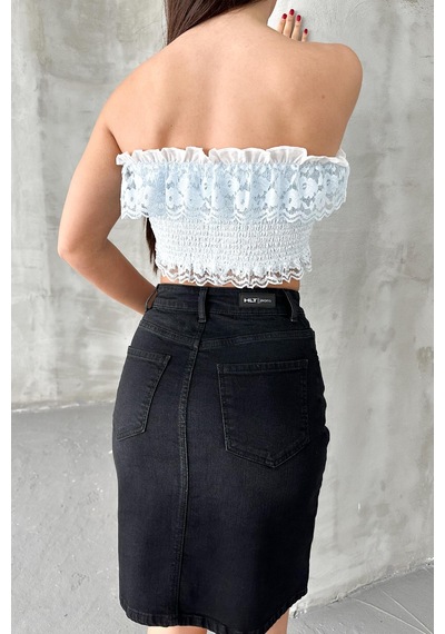 HLT Jeans Siyah Kadın Regular Fit Yüksek Bel Orta Boy Denim Kot Etek Alice-4009 Siyah