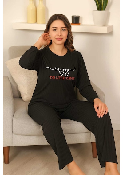 Tenra Kadın Pijama Takımı %100 Pamuk Siyah