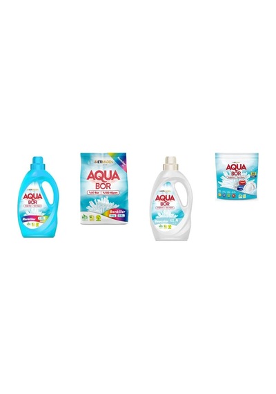Aquabor Doğal Mineralli Sıvı Renkliler + 4 Kg Renkliler + Sıvı Beyaz + Tablet 4 Lü Set 0.75 LT - 2.5 LT - 12 KG